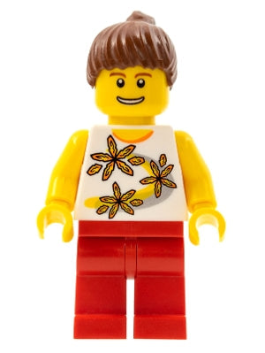 LEGO® Minifigure Town twn141 Yellow Flowers Reddish Brown Ponytail Hair Red Legs