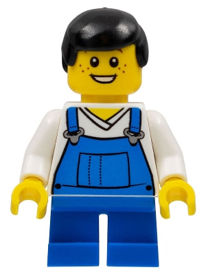 LEGO® Minifigure Town twn151 Overalls Blue over V-Neck Shirt, Blue Short Legs, Black Male Hair