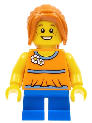 LEGO® Minifigure Town twn238 Girl Blue Short Legs Dark Orange Hair Ponytail Long