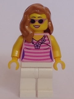 LEGO® Minifigure Town twn284 Dark Pink Striped Top White Legs Medium Nougat Fema