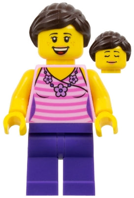 LEGO® Minifigure Town twn288 Female Dark Pink Striped Top Dark Purple Legs Dark