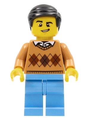 LEGO® Minifigure Town twn298 Dad Medium Nougat Argyle Sweater Medium Blue Legs B