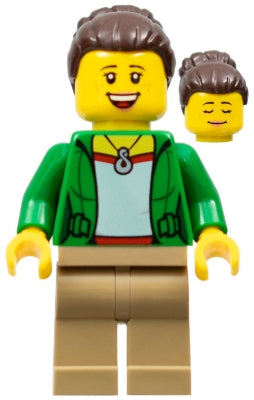 LEGO® Minifigure Town twn301 Mom Green Female Jacket Open w/Necklace Dark Tan Le