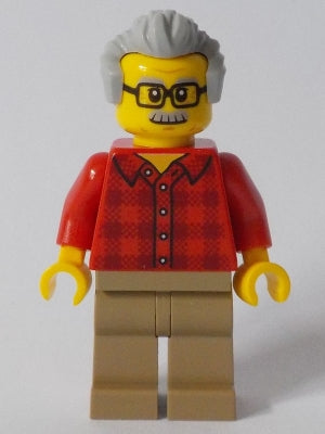 LEGO® Minifigure Town twn368 Grandfather Red Plaid Flannel Shirt Dark Tan Legs L