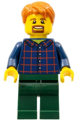 LEGO® Minifigure Town twn371 Man w/Plaid Button Shirt Dark Green Legs Dark Orang