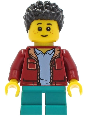 LEGO® Minifigure Town twn410 Child Boy Dark Red Jacket Dark Turquoise Short Legs