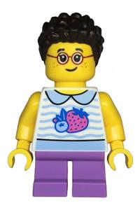 Preowned LEGO® Minifigure – Town twn471 Child Girl White Collared Shirt w/Fruit Medium Lave
