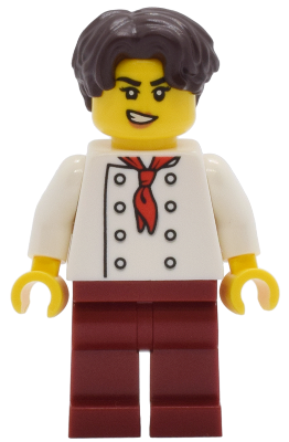 Preowned LEGO® Minifigure – twn513 Tudor House Chef - White Torso with 8 Buttons, Dark Red Legs