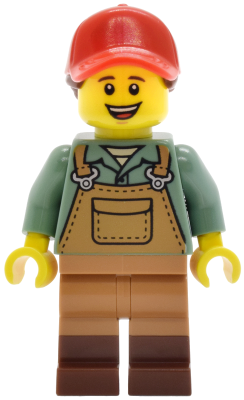 Preowned LEGO® Minifigure – Town twn520 (Gardener - Female, Medium Nougat Overalls over Sand Green Shirt, Reddish Brown Boots