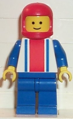 LEGO® Minifigure Town ver004 Vertical Lines Red & Blue - Blue Arms - Blue Legs, Red Classic Helmet