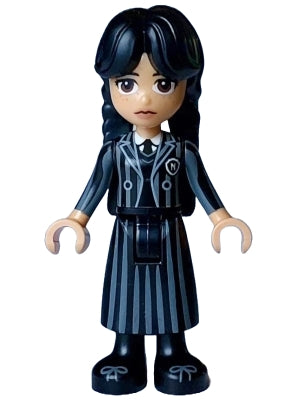 Preowned LEGO® Minifigure – Wednesday wed001 Wednesday Addams - Black Striped School Uniform