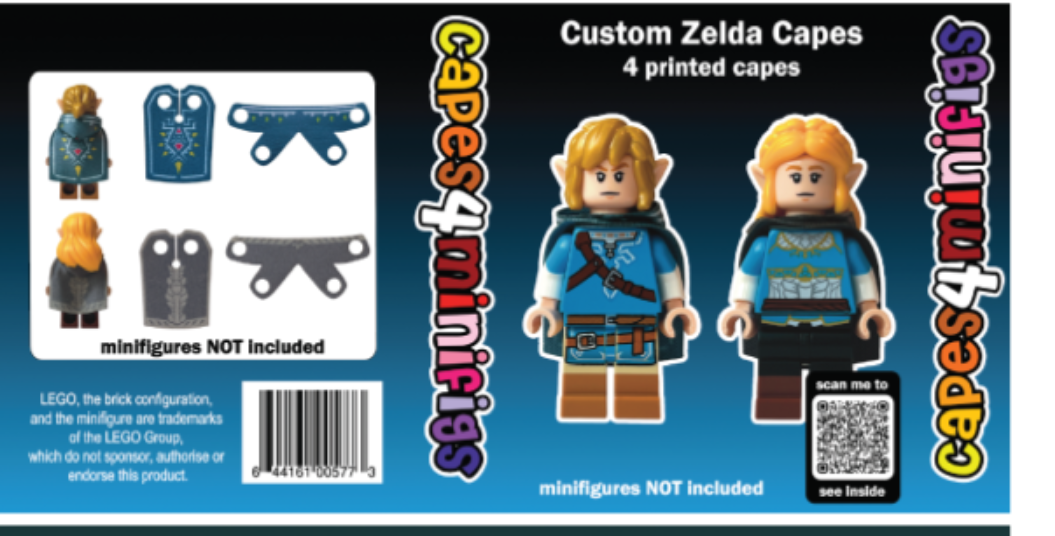 LEGO® Compatible Zelda Custom Minifigure Cape Pack (4pc Printed)