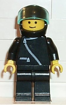 LEGO® Minifigure Town zip003 Jacket w/Zipper Black Black Legs Black Helmet Trans