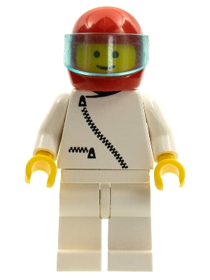 LEGO® Minifigure Town zip006 Jacket with Zipper - White, White Legs, Red Helmet, Trans-Light Blue Visor
