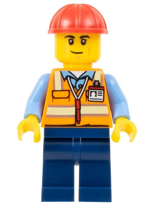 Preowned LEGO® Minifigure – BrickLink Designer Program adp060 Construction Worker Male Oran
