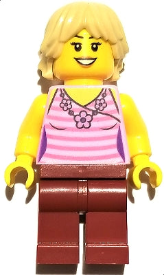 Preowned LEGO® Minifigure – BrickLink Designer Program adp071 Girlfriend Dark Pink Striped