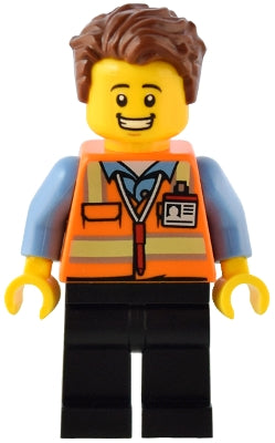 Preowned LEGO® Minifigure – BrickLink Designer Program adp082 Train Driver Male Orange Safe