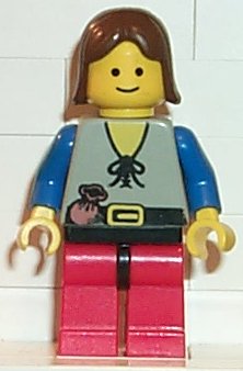 Preowned LEGO® Minifigure – Castle cas220 Peasant Red Legs w/Black Hips Brown Female Hair