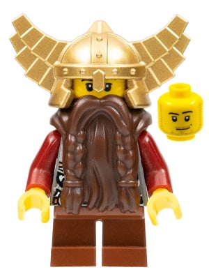 Preowned LEGO® Minifigure – Castle cas356 Fantasy Era Dwarf Dark Brown Beard Metallic Gold
