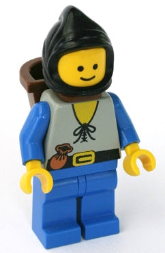 Preowned LEGO® Minifigure – Castle cas553 Peasant Blue Legs Black Hood D-Basket