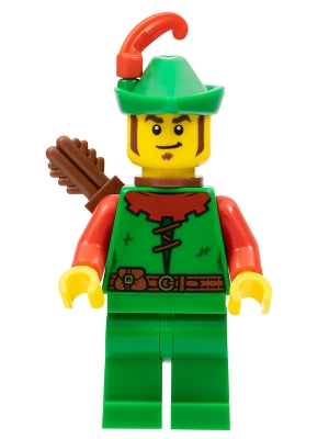 Preowned LEGO® Minifigure – Castle cas557 Forestman Red Green Hat Red Feather Quiver Sidebu