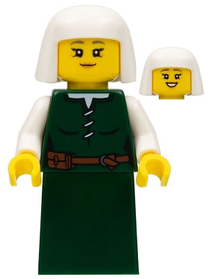 Preowned LEGO® Minifigure – Castle cas570 Peasant Female Dark Green Skirt White Headdress