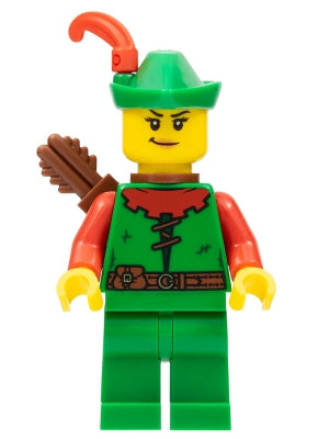 Preowned LEGO® Minifigure – Castle cas572 Forestwoman Red Green Hat Red Feather Quiver