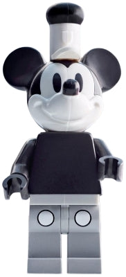 Preowned LEGO® Minifigure – Disney dis147 Mickey Mouse Vintage Light Bluish Gray Legs White