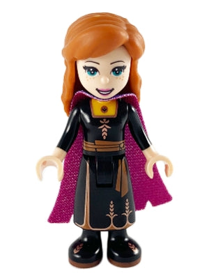 Preowned LEGO® Minifigure – Disney dp073 Anna Black Dress Magenta and Dark Purple Cape Wide