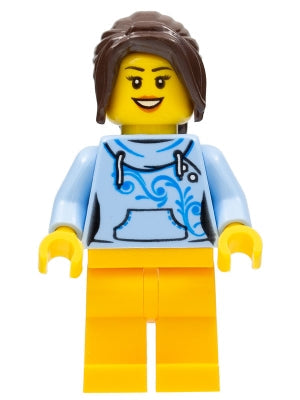 LEGO® Minifigure Educational & Dacta edu008 Female with Long Dark Brown Hair, Bright Light Blue Hoodie, and Bright Light Orange Legs