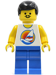 Preowned LEGO® Minifigure – FreeStyle fre005 Surfboard on Ocean Blue Legs Black Hair Male M