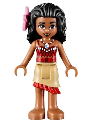Preowned LEGO® Minifigure – Disney moa002 Moana Mini Doll Dark Red Top w/Strap Tan Layered